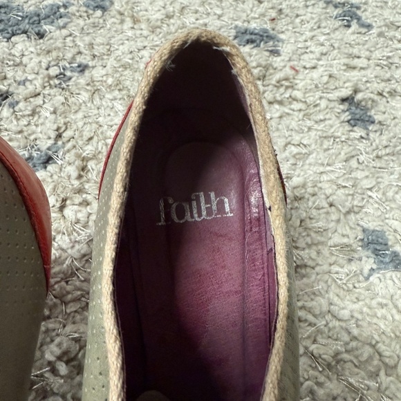 Faith Olive Green & Red Leather Lace-Up  Retro Style Heels Size 39 - Picture 5 of 8